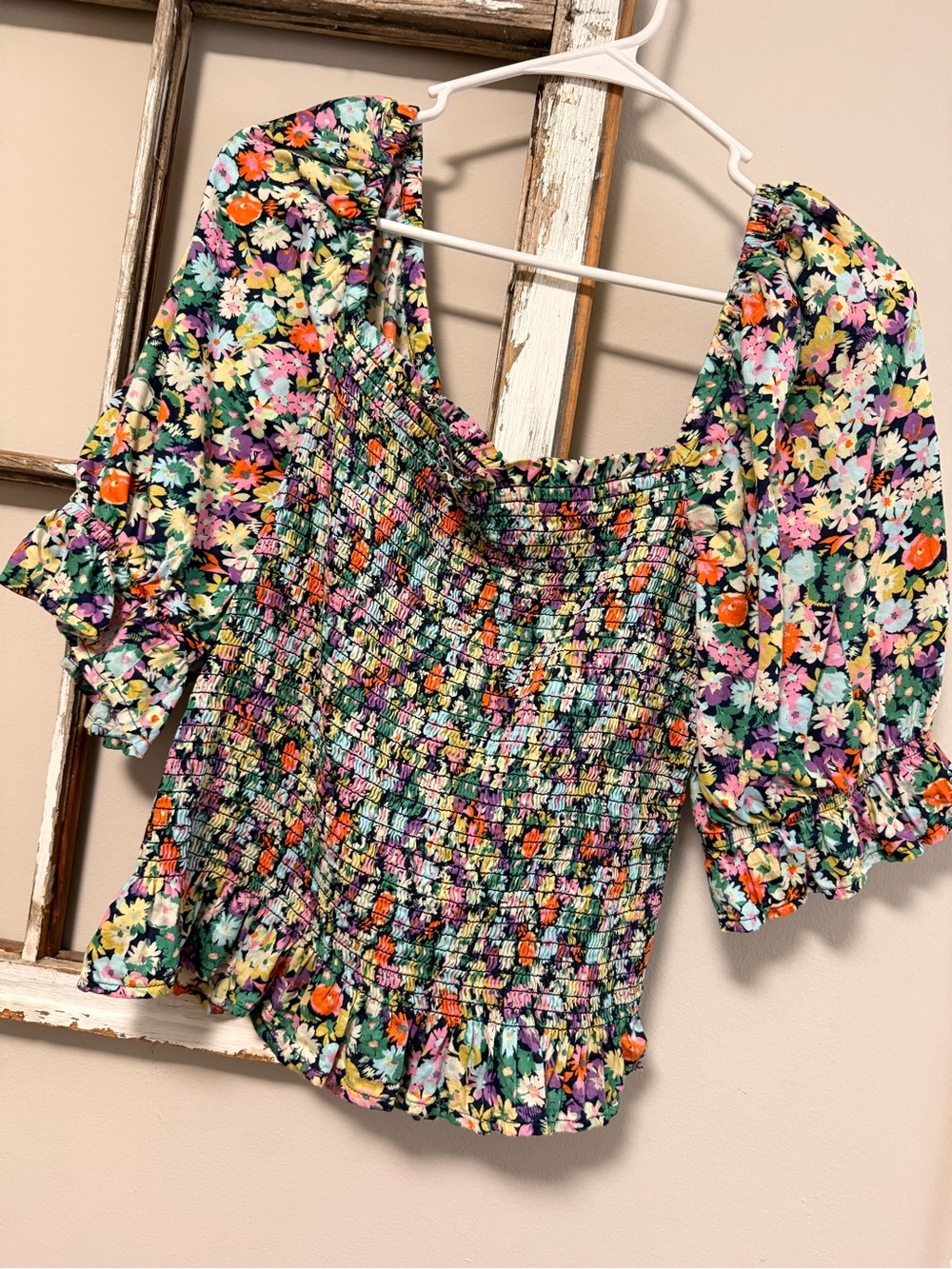 GAP Multicolor Floral Smocked Puff-Sleeve Top